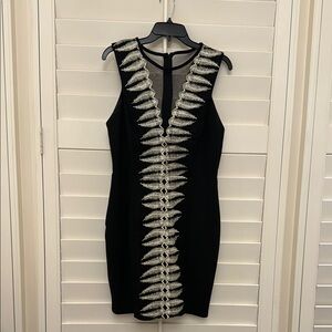 Black Sleeveless Dress with Leaf Embellishments Size: L